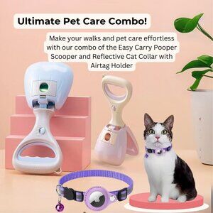 Anti-Loss Reflective Airtag Cat Collar & Long Handle Dog Pooper ScooperComboPack